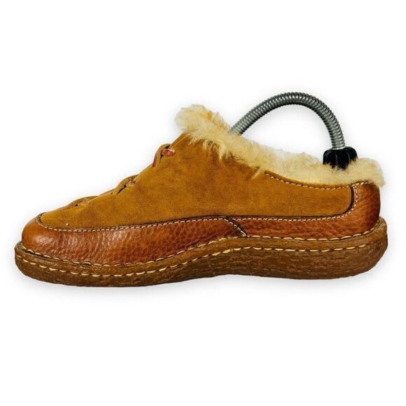 BORN Mohawk Shearling Winter Clogs Slippers Brown Suede / Leather Women's 5 - Picture 6 of 10